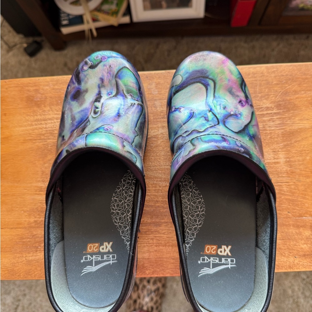 Dansko Iridescent Blue and Purple Clogs